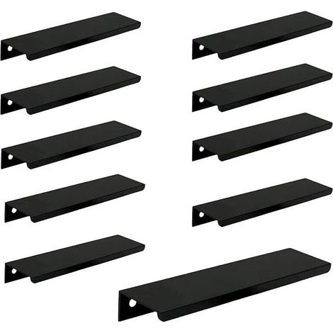 (10pcs, Black) Invisible Long Cabinet Door Handle, 150mm Long, Black Edge Handle Without Punching (1/5)