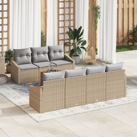Conjunto de sofás de jardín 8 uds. Beige y Gris Claro vidaXL (1/5)
