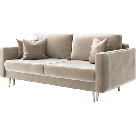 Selsey Valico - Schlafcouch mit Goldene Füße, fur 3 Personen, 230 cm (Beige Velvet) (1/5)
