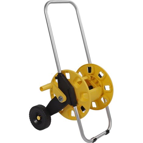 Chariot dévidoir de tuyau d'arrosage jardin sur roues G1/2 ABS PP Aluminium antidérapant pour pelouse extérieur cour champ jaune (1/5)