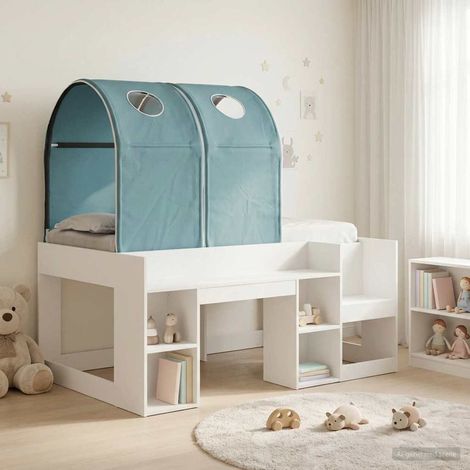 vidaXL Lit avec Tunnel 3 pc Blanc et bleu clair Bois d'ingénierie (1/5)
