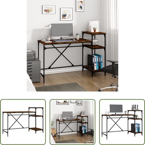 Étagères - Bureau et étagères chêne fumé 135x50x90cm bois d'ingénierie/fer (1/5)