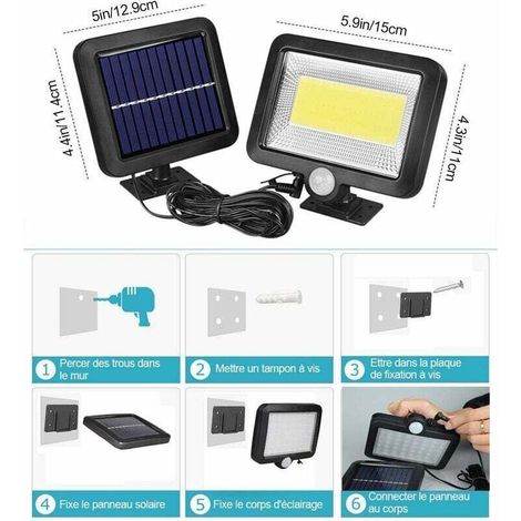 Lampe Solaire Extérieur avec Détecteur de Mouvements Infrarouge, 100COB Projecteur LED extérieur Avec Detecteur, Eclairage de Sécurité, 500LM étanche IP65, Pour Jardin, Entrept, Entrée (1/3)