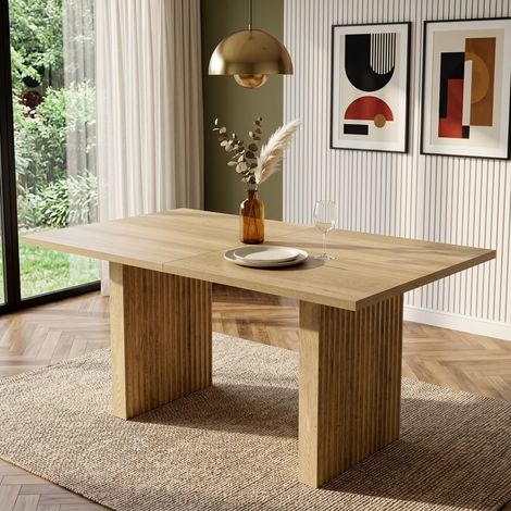 Table à manger extensible 140/200×90 cm chêne. Plateau rectangulaire épaissi,style simple pour 6 à 8 convives. (1/5)