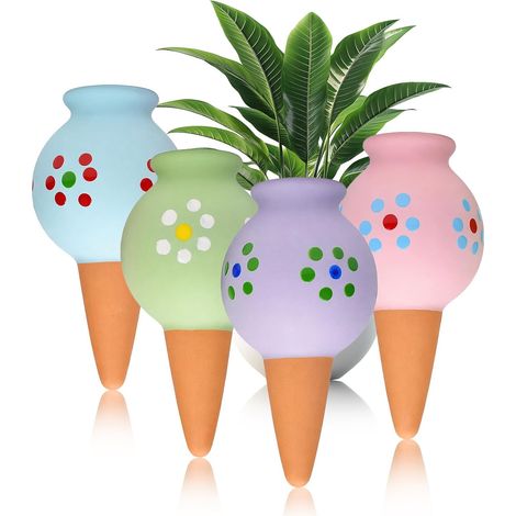 Set of 4 Terracotta Watering Cones, Automatic Watering Globe for Plants, 100ML Water Dispenser for Indoor Plants, Balcony Planters and Flower Pots (1/5)