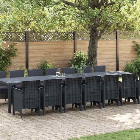 Set da pranzo da giardino con cuscini 15 pz Antracite PP vidaXL (1/5)