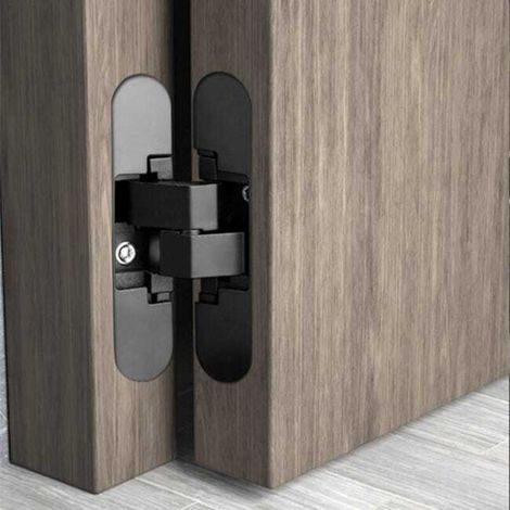 Charnières invisibles 110mm pour portes jusqu'à 40kg – Ouverture 180° – Réglables 3D – Alliage zinc noir – Kit de 2 pièces