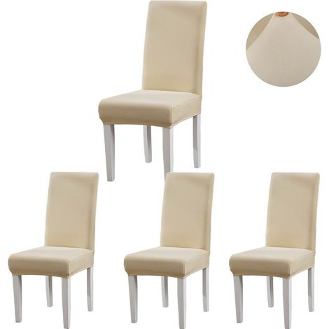 Housse de Chaise, Housse de Chaise Salle à Manger 4 Pièces Housse Chaise Extensible pour Mariage Moderne, Hôtel, Décor de Restaurant (Champagne, 4 pièces) (1/5)