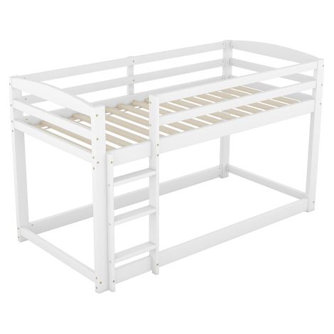 Lit superposé enfant 90x200cm blanc bois de pin hauteur réduite