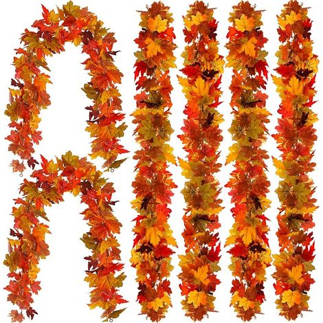 6 Stück 1,7 m lange künstliche Ahornblattgirlanden, Herbst-Ahorngirlande zum Aufhängen, Herbstblattranken, für Kamin, Garten, Herbst, drinnen und draußen (1/5)