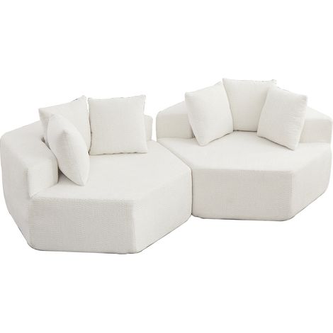 Poltrona modulare esagonale in chenille beige con 3 cuscini (1/5)