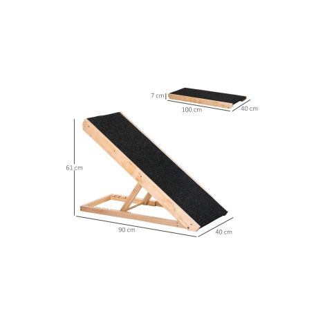 Rampe réglable pour chien et chat en pin avec tapis antidérapant en polyester, pour maison, canapé et voiture (1/5)