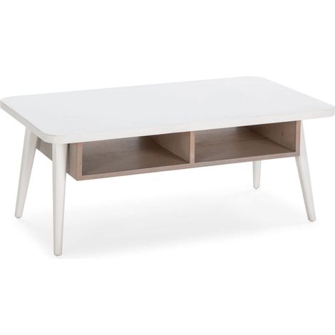Table basse 106 x 60 x 43 cm Bois - Blanc, Naturel à Patine Grise (1/3)
