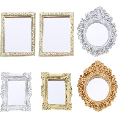 6pièces Miroir de Maison de Poupée Orné Décorations Miniatures pour Maison de Poupée Miroirs Miniatures à Cadre Vintage Accessoires pour Mini-Maisons (1/5)