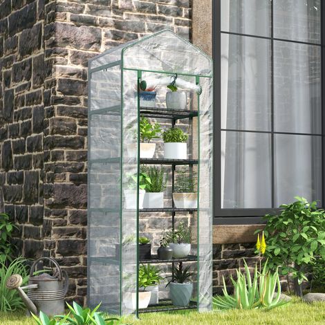 Mini serra 69 x 49 x 193 cm in acciaio bianco con 5 ripiani, per balcone salvaspazio – MEUBLIV (1/5)