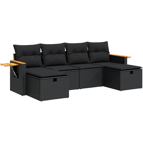 Set Divano da Giardino 6 pz con Cuscini Nero in Polyrattan vidaXL (1/5)