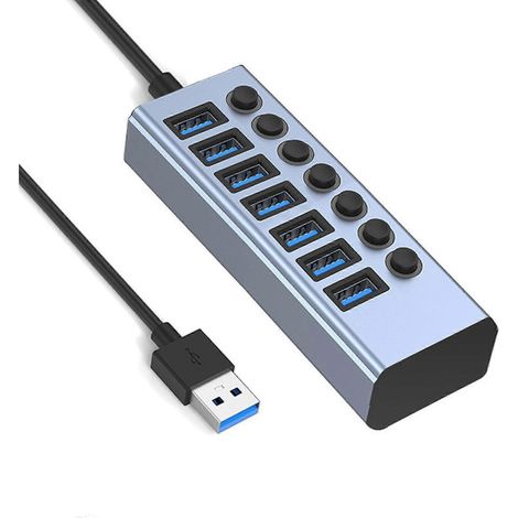 Adaptateur secteur USB 3.0 7 en 1 avec interrupteurs indépendants et boîtier en aluminium