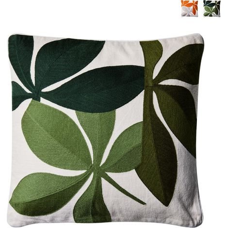 Cuscino decorativo ricamato foglie colorate 50x50 cm Brantu - Verde