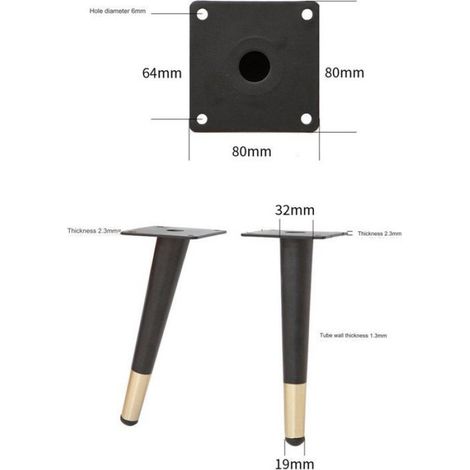 Pieds de meuble - Lot de 4 - Pieds de canapé - Fer forgé - Cône incliné 20 cm - Doré - Pieds de meuble inclinés en métal -