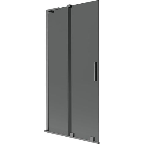 Mexen Velar L mampara de bañera corredera de 2 hojas 90 x 150 cm, grafito, gris pistola cepillado - 896-090-003-41-66 (1/5)