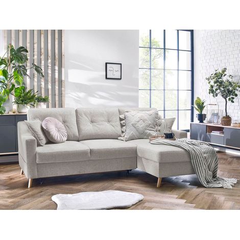 Bobochic – Canapé d'angle convertible scandinave 4 places – Tissu chiné – Coffre de rangement – Longueur 224cm – Couchage 196x128cm (1/5)