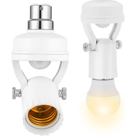 Douille à détecteur de mouvement B27 Support de lampe E27 réglable pour intérieur/extérieur Adaptateur de plafonnier à vis blanc Compatible avec ampoules à capteur, poteaux de clôture (1/5)