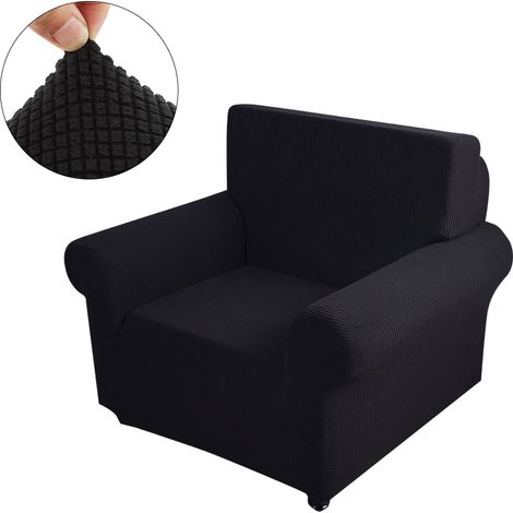 Housse de Canapé Extensible Imperméable pour Canapé 2 Places, Protection Anti-Taches en Polyester Spandex, Noir (1/5)