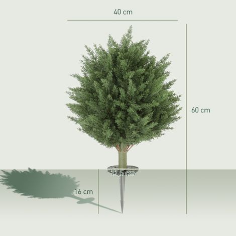 Lot de 2 cyprès artificiels UV, 387 feuilles, piquet inclus, Ø 40 x 60 cm (H), vert, décor extérieur durable (1/5)
