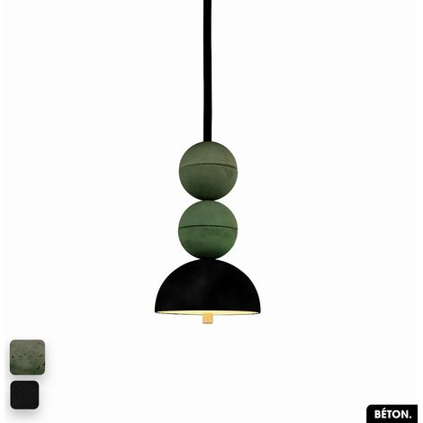 Lampe de suspension en béton velours - BOSFOR CONCRETE VELVET ASPERGE - NOIR 2 BALLES LED 14W (1/2)