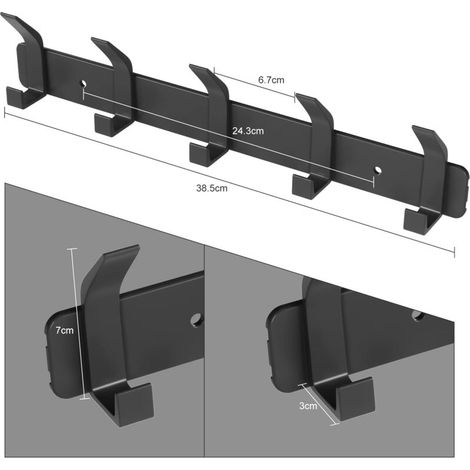 Wall Coat Rack Wall Hook, Bathroom Hook with 5 Hooks for Hanging Backpack, Jacket, Hat, Coat Rack for the Door - Black