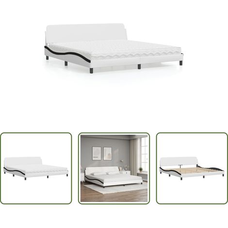 Matelas en mousse -  Lit avec matelas Dover blanc et noir 200x200 cm similicuir (1/5)