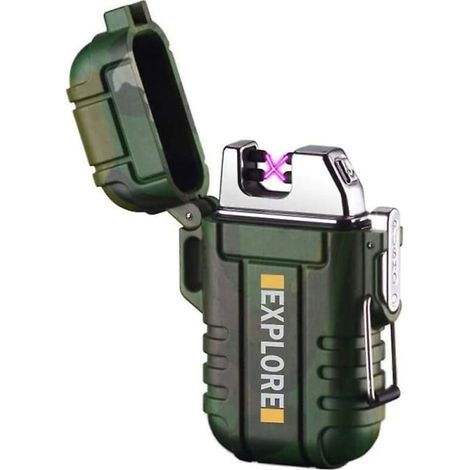 Briquet électrique rechargeable USB sans flamme à arc double, étanche et coupe-vent, idéal camping, randonnée, extérieur - Allumeur plasma résistant aux intempéries, rechargeable, pack de 2 (1/5)