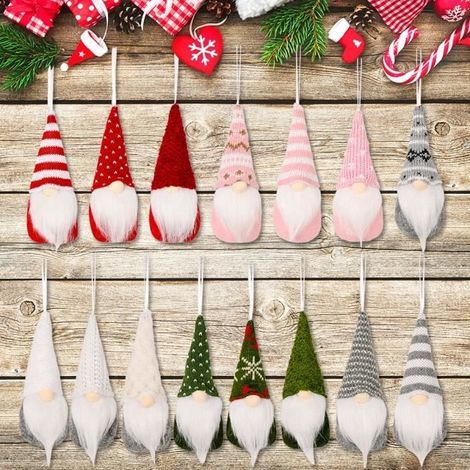 Ornement - Gnomes de Noël - 8 pièces - Peluche - À suspendre - Décoratif