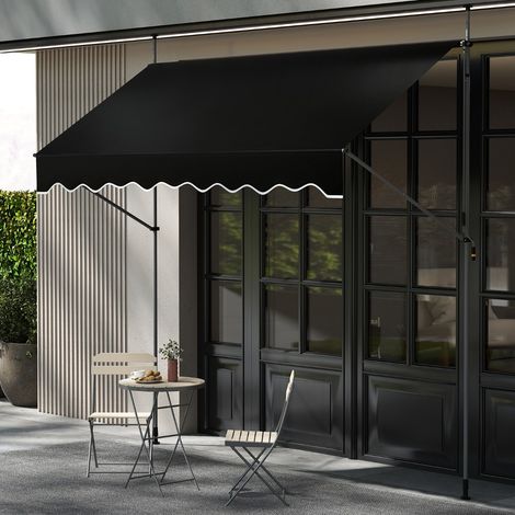 Store Banne Manuel Rétractable 300cm(L)x210-300cm(H) Sans Perçage Auvent Pare-Soleil Réglable Extérieur avec Manivelle Noir (1/3)