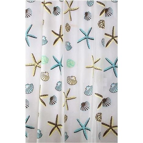 Rideau de douche environnemental Rideau de douche etanche en motif de etoile de mer et coquillage largeur 180 cm hauteur 240 cm (1/3)