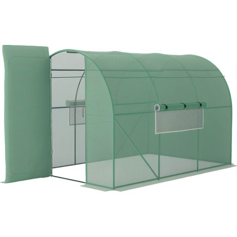 Outsunny Large Polytunnel Walk In Greenhouse, Plant Gardening Tunnel Green House with Metal Hinged Door, Galvanised Steel Frame & Mesh Windows, Green (3 x 2 m)