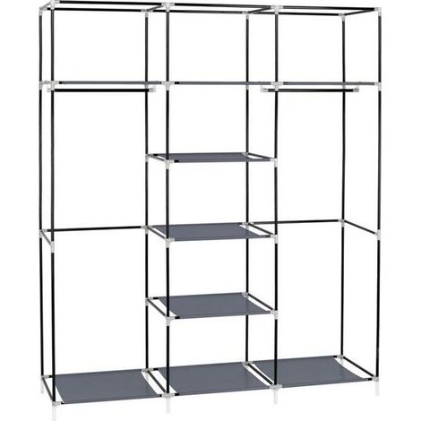 royaluxe -Armoire à vêtements portative de 69 po en tissu non tissé garde-robe à double tringle organisateur de rangement gris (1/5)
