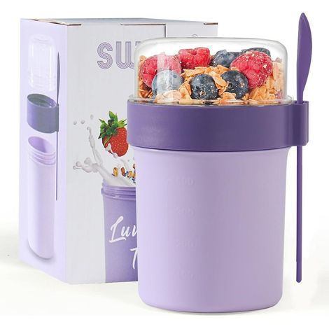 Müslibecher ToGo Löffel Auslaufsicher Unterteilung BPAFrei Vivid Lilac (1/5)