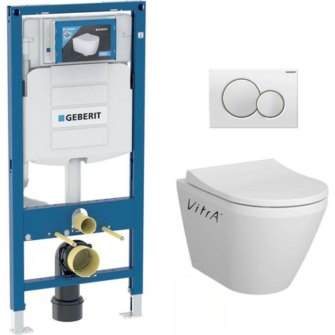 Pacchetto per WC Geberit con supporto Bati + WC Vitra Integra con fissaggi invisibili + sedile Softclose + placca bianca (GebInt