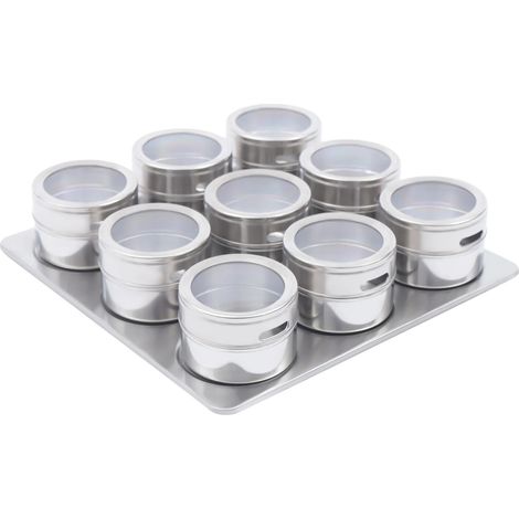 Juego de especieros, botes magnéticos para especias, acero inoxidable duradero, color plata. (1/2)