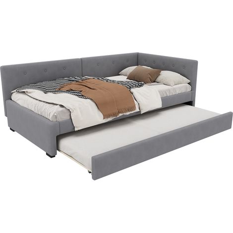 Lit banquette 90 x 200 cm avec lit gigogne, canapé-lit en velours gris, style minimaliste pour petit espace, sans matelas, montage facile CHICFURN (1/5)