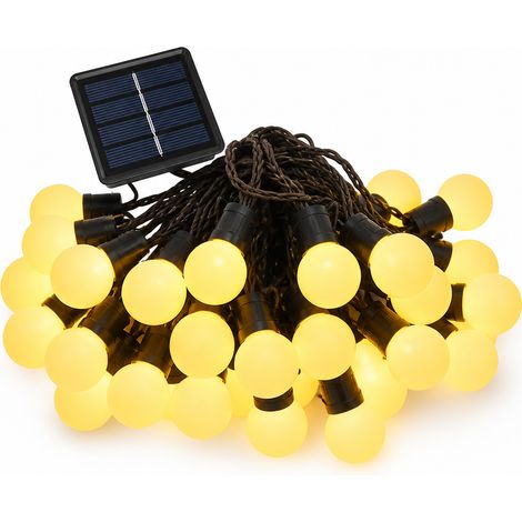 Guirlande Solaire LED Boules Blanc Chaud, 40 Lampes Étanches pour Camping, Tente et Mariage, Télécommande et USB (1/5)