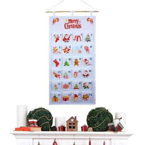 Adventskalender 2025 im Taschenformat – 24-tägige Aufbewahrungstasche – Countdown-Wandkalender für Süßigkeiten, Snacks, Schmuck, Schokolade, Wohnzimmer, Schlafzimmer (1/5)