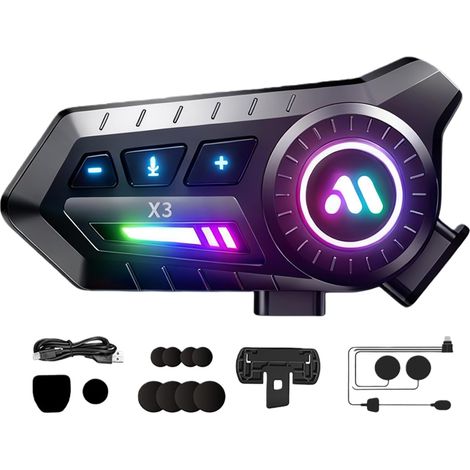 Écouteurs de moto Bluetooth, écouteurs pour casque BT avec réduction du bruit, système de communication pour haut-parleurs, appels mains libres, contrôle des appels musicaux (1/5)