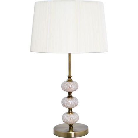 Sobremesa cuero tres bolas mosaico ámbar pantalla de hilo beige (1/2)