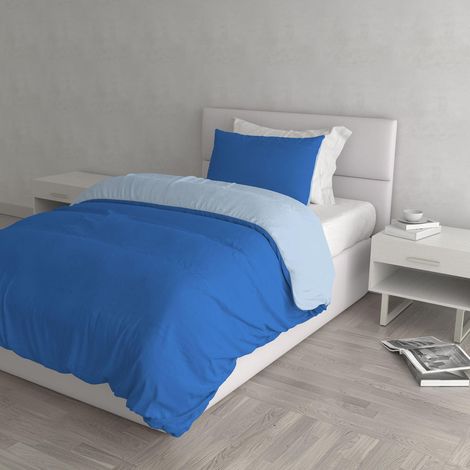Housse de couette double-face couleur unie avec taies d'oreiller, 100 % Coton, Royal/Bleu Clair, Small (1/5)