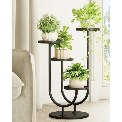 Support Plantes Intérieur, Porte Plante Intérieur 4 Niveaux en Métal, Support Plante pour Salon Balcon Chambre, Étagère Plante Multiples Pots, Noir (1/5)