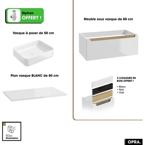 Ensemble meuble sous vasque avec plan et vasque à poser - Siphon OFFERT  OPRA  Blanc  80 × 30 × 45 cm (1/5)