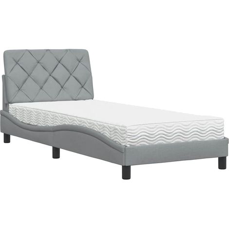 Maison Exclusive - Lit avec matelas gris clair 90x190 cm tissu (1/5)