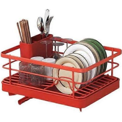 1 Égouttoir à vaisselle, sortie d'eau rotative, acier au carbone, plateau plastique, porte-couverts amovible, cuisine (1/3)